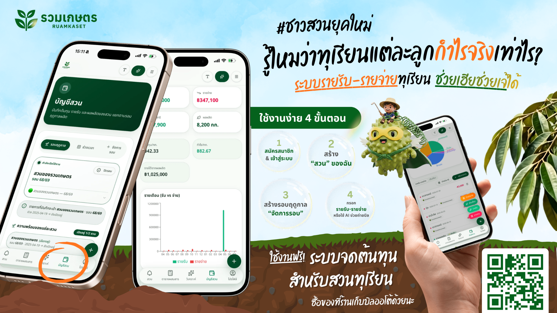 รวมเกษตร — ระบบจดต้นทุนสำหรับสวนทุเรียน ใช้งานง่าย 4 ขั้นตอน
